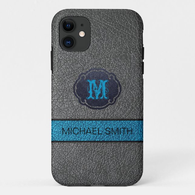 Teal Blue and Black Leather Case-Mate iPhone Case (Back)