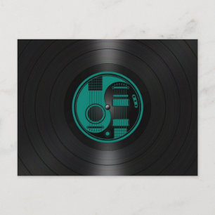 Teal Blue and Black Yin Yang Guitars Vinyl Graphic Postcard