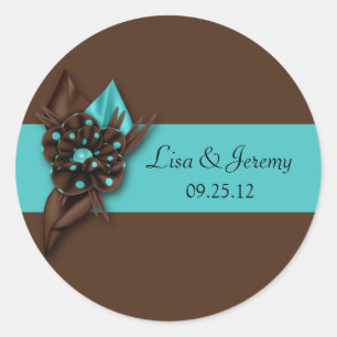 Teal Blue and Brown Save The Date Sti Classic Round Sticker