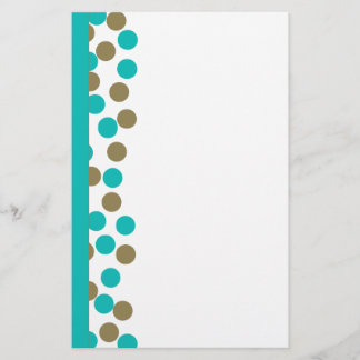 Teal Blue and Dark Tan Polka Dot Stationary Stationery