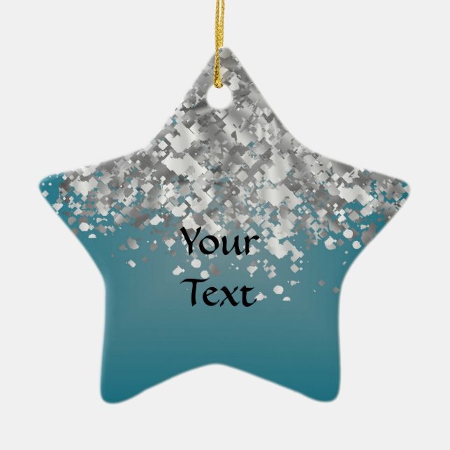 Teal blue and faux glitter ceramic tree decoration (Front)
