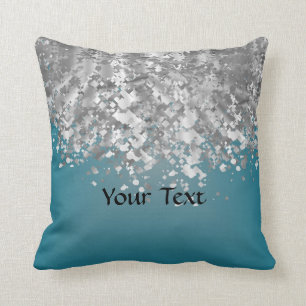 Teal blue and faux glitter cushion