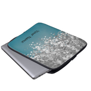 Teal blue and faux glitter laptop sleeve