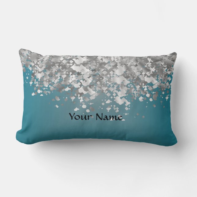 Teal blue and faux glitter lumbar cushion (Front)