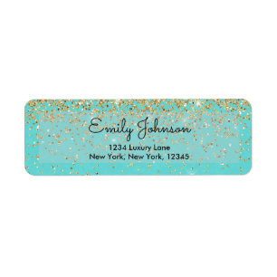 Teal Blue and Faux Glitter Sparkle Address Label