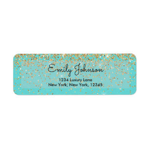 Teal Blue and Faux Glitter Sparkle Address Label