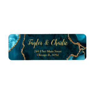 Teal Blue and Gold Agate Marble Wedding