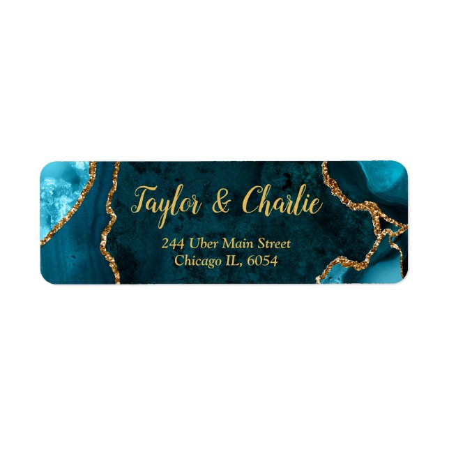 Teal Blue and Gold Agate Marble Wedding (Front)