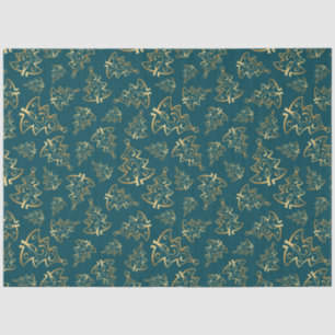 Teal Blue and Gold Elegant Christmas Trees Tissue Paper