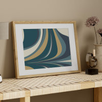 Teal Blue and Gold Elegant Modern Abstract Art