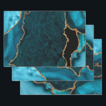 Teal Blue and Gold Faux Glitter Agate Wrapping Paper Sheet<br><div class="desc">These elegant and glamourous wrapping paper sheets are versatile and can be used for giving gifts or art and craft projects. It is ideal for any occasion such as birthdays, weddings, bridal showers, baby showers, anniversaries or general gifts. It features teal blue marble agate on a distressed teal blue background....</div>
