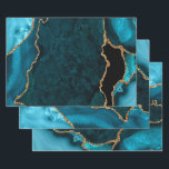 Teal Blue and Gold Faux Glitter Agate Wrapping Paper Sheet<br><div class="desc">These elegant and glamourous wrapping paper sheets are versatile and can be used for giving gifts or art and craft projects. It is ideal for any occasion such as birthdays, weddings, bridal showers, baby showers, anniversaries or general gifts. It features teal blue marble agate on a distressed teal blue background....</div>