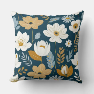 Teal, blue and gold floral cushion