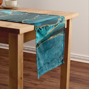 Teal Blue and Gold Glitter Agate Medium Table Runner