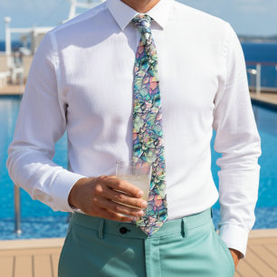 Teal Blue and Gold Glitter Agate Neck Tie