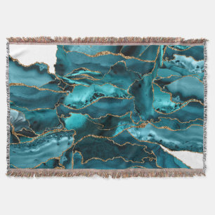 Teal Blue and Gold Glitter Agate Throw Blanket