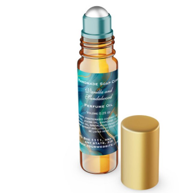 Teal Blue and Gold Marble Perfume Roller Bottle Square Sticker (Creator Uploaded)