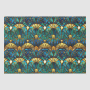 Teal, Blue and Gold Peacock Stained Glass Tissue Paper