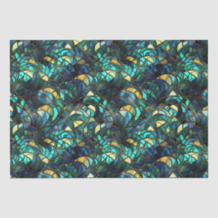 Teal, Blue and Gold Peacock Stained Glass Tissue Paper