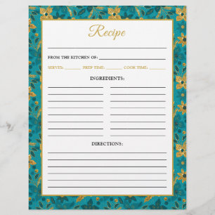 Teal Blue and Gold Poinsettia Flowers Recipe Page