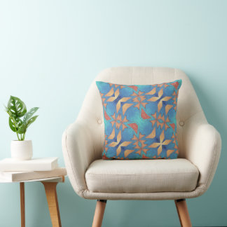 Teal Blue and Gold Tan  Cushion
