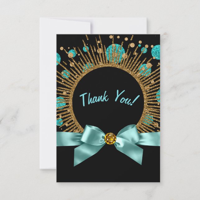 Teal Blue and Gold Thank You Card (Front)