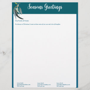 Teal Blue and Green Christmas Letter w' Photos Custom Letterhead