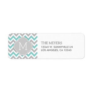 Teal Blue and Grey Modern Chevron with Monogram