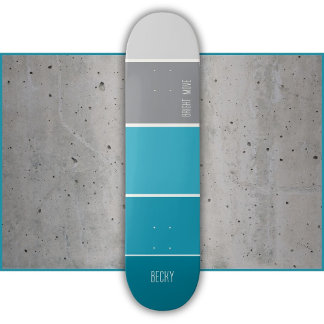 Teal blue and grey striped skateboard