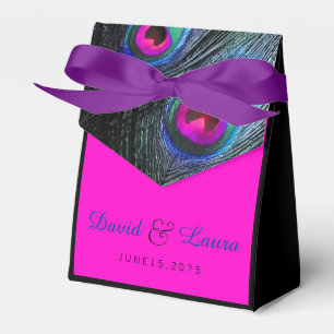 Teal Blue and Hot Pink Peacock Wedding Favour Box
