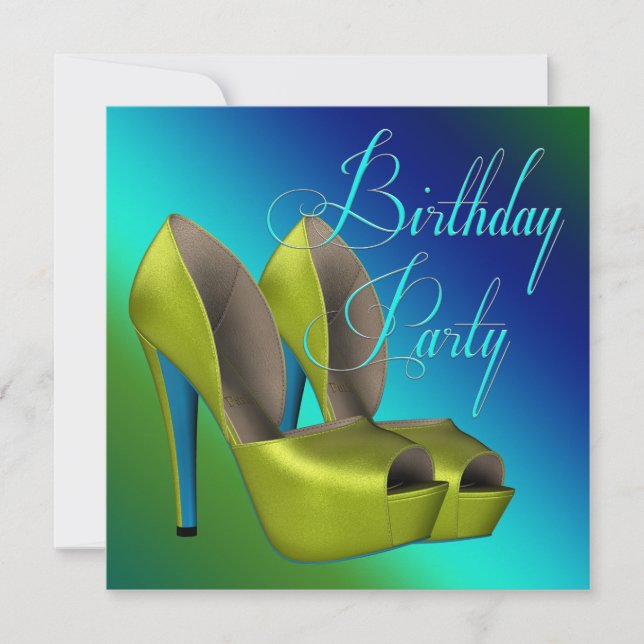 Teal Blue and Lime Green Birthday Party Invitation (Front)