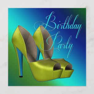 Teal Blue and Lime Green Birthday Party Invitation
