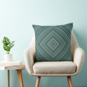 teal blue and multi color Nested Squares Tribal Cushion