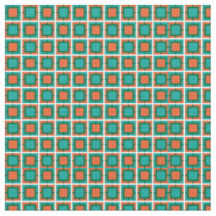 Teal Blue and Orange Lattice Pattern Fabric