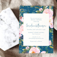Teal Blue and Pink Botanical Florals Bridal Shower