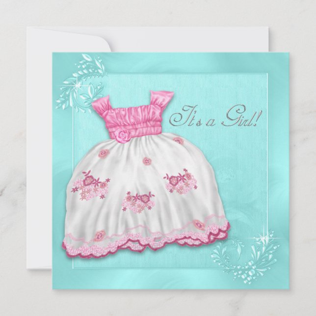 Teal Blue and Pink Dress Baby Shower Invitation (Front)