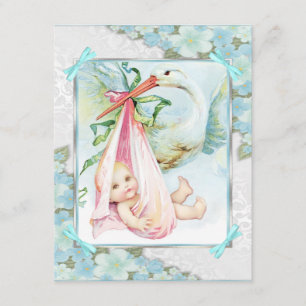 Teal Blue and Pink Stork Baby Shower Invitation