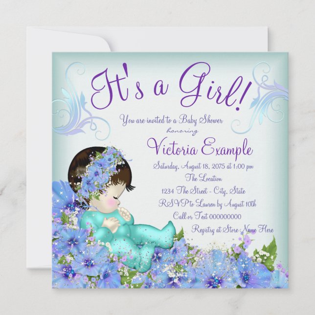 Teal Blue and Purple Baby Shower Invitation (Front)