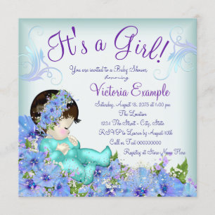 Teal Blue and Purple Baby Shower Invitation