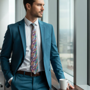 Teal Blue and purple Glitter Agate Neck Tie