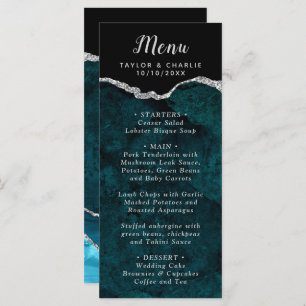 Teal Blue and Silver Agate Marble Wedding Menu