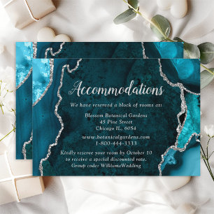 Teal Blue and Silver Agate Wedding Accommodations Enclosure Card
