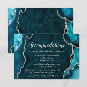 Teal Blue and Silver Agate Wedding Accommodations Enclosure Card