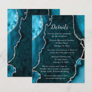Teal Blue and Silver Agate Wedding Details Enclosure Card
