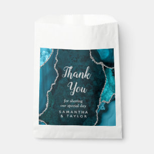 Teal Blue and Silver Agate Wedding Thank You Favour Bags