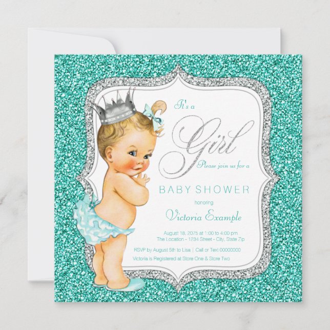 Teal Blue and Silver Baby Shower Invitation (Front)