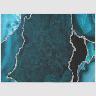 Teal Blue and Silver Faux Glitter Agate Tissue Paper