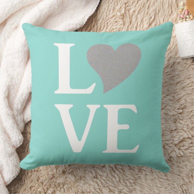 Teal Blue And Silver Love Party Celebration Decor Cushion (Blanket)