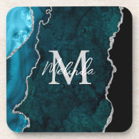Teal Blue and Silver Marble Agate