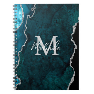 Teal Blue and Silver Marble Agate Notebook